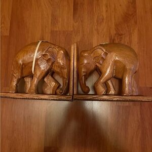 Vintage Solid Hand carved Teak Elephant Bookends